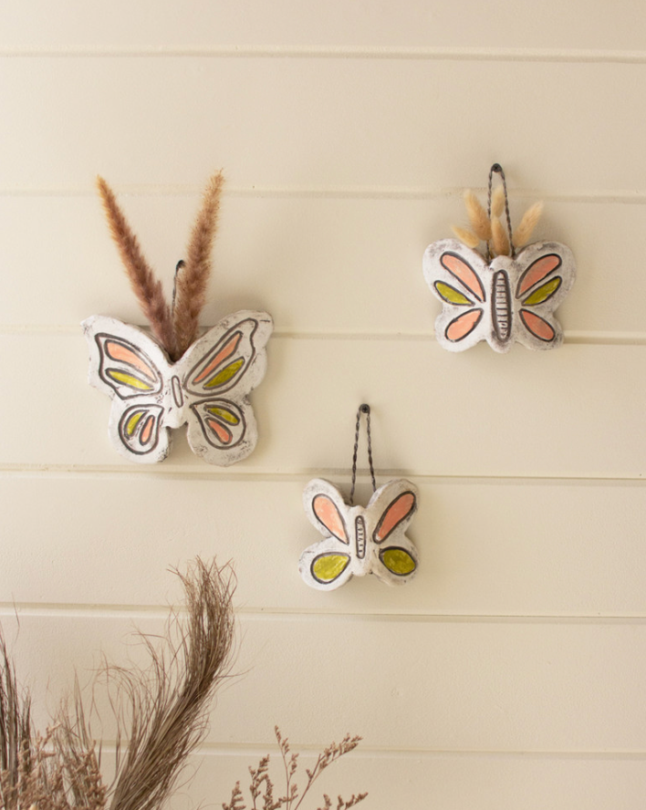 Set of 3 Hanging Clay Butterfly Bud Vases
