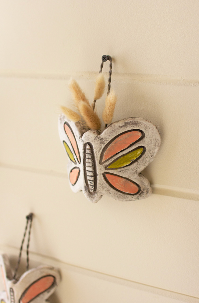 Set of 3 Hanging Clay Butterfly Bud Vases