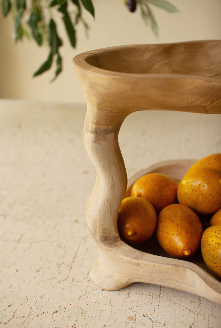 Two-Tiered Teakwood Serving Tower