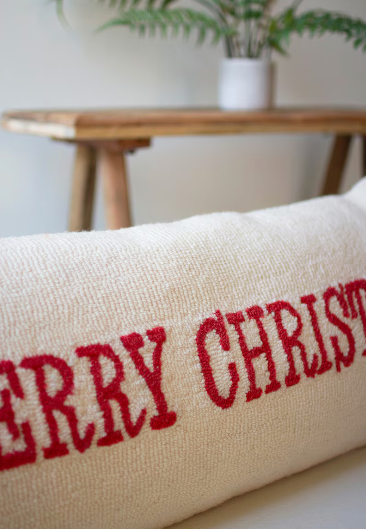 Merry Christmas Hand Hooked Pillow