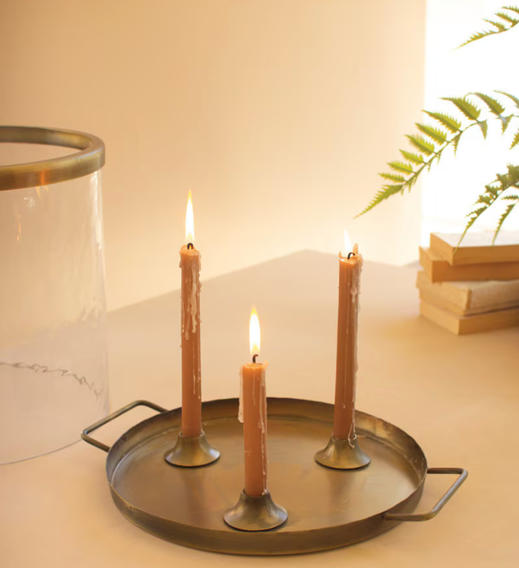 Glass Cylinder with Antique Brass Taper Candle Holder