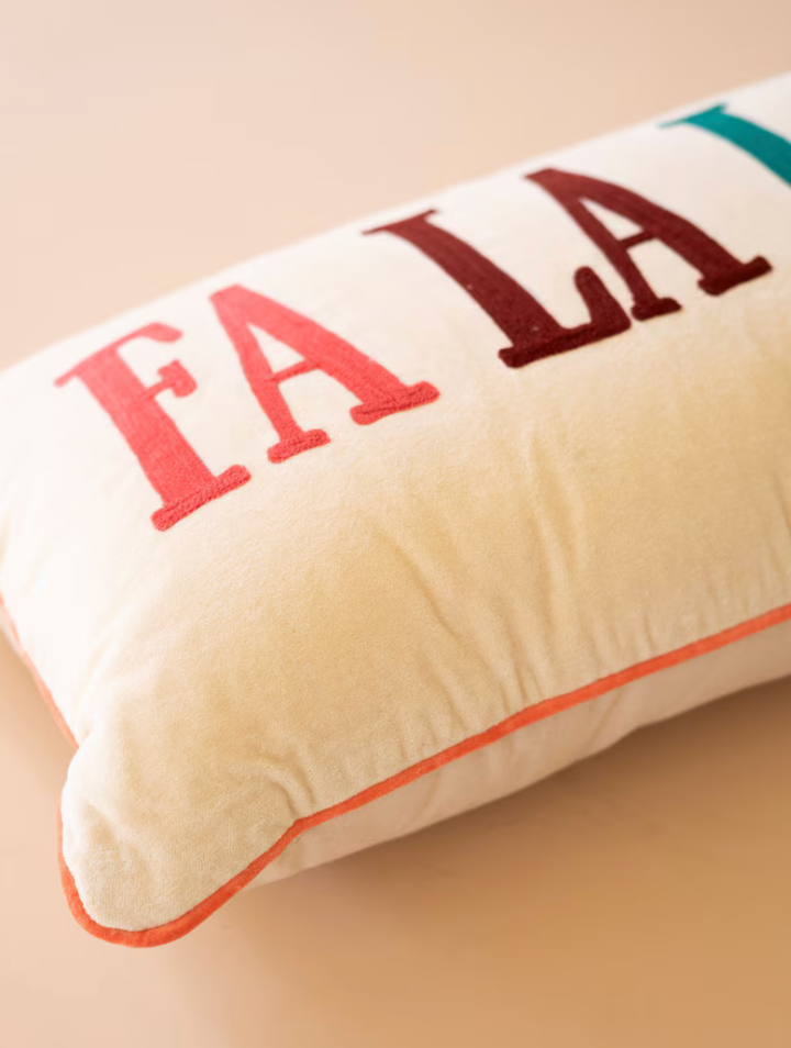 Velvet Falalalala Embroidery Pillow
