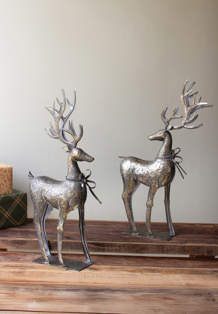 Set of 2 Rustic Metal Reindeer