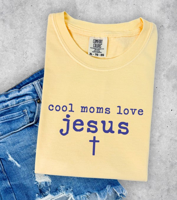 Cool Moms Love Jesus graphic tee in comfort colors