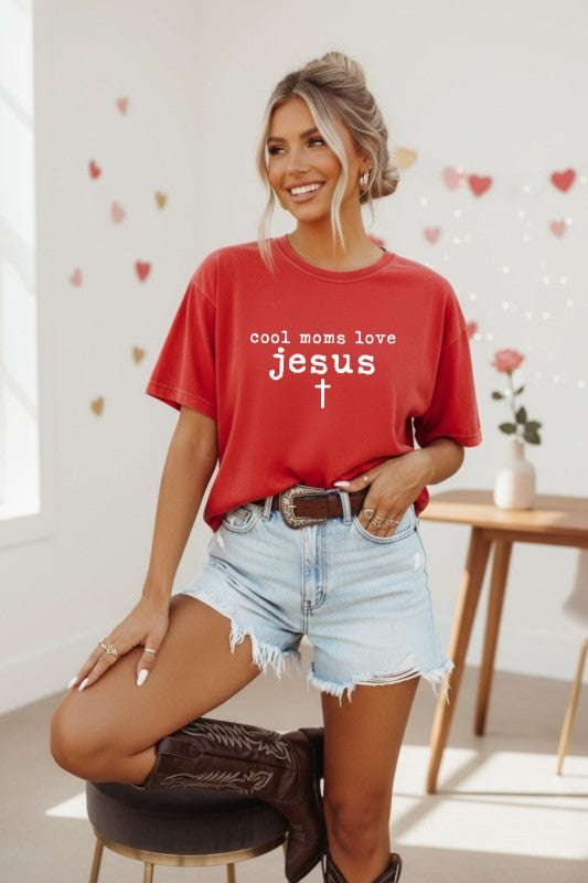 Cool Moms Love Jesus graphic tee in comfort colors