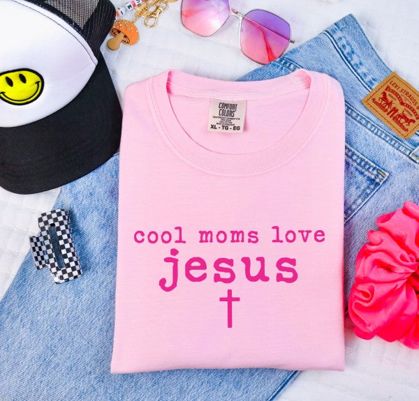 Cool Moms Love Jesus graphic tee in comfort colors