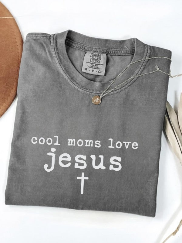 Cool Moms Love Jesus graphic tee in comfort colors.
