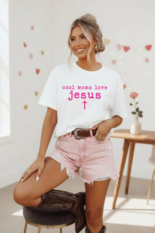 Cool Moms Love Jesus graphic tee in comfort colors