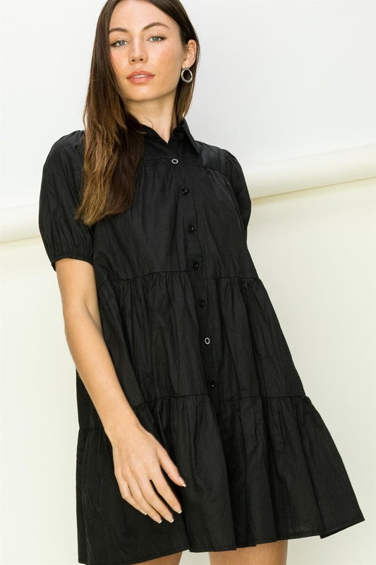 Tiered Button-Up Mini Dress