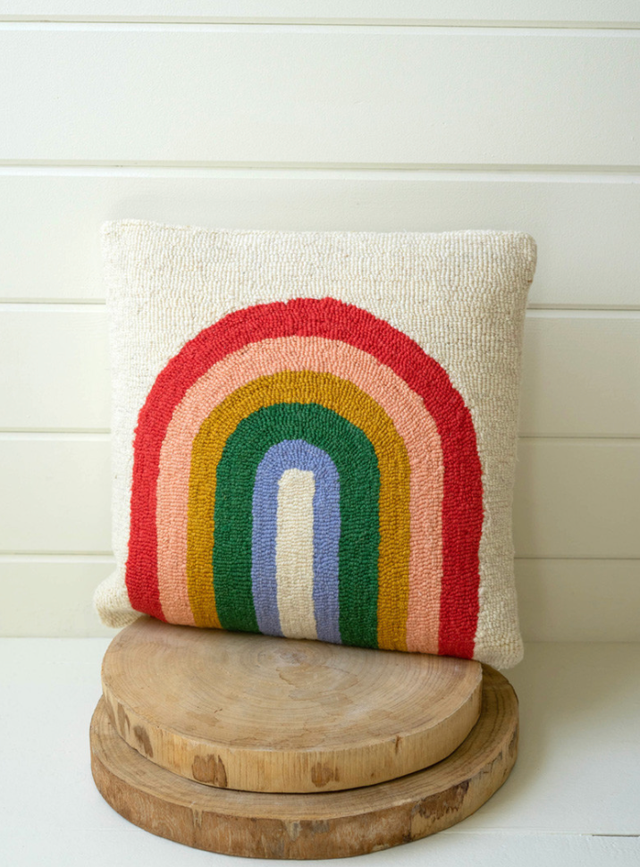 Square Rainbow Hand-Hooked Pillow