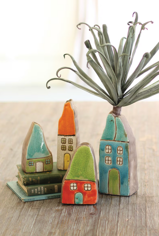 Set of 4 Colorful Ceramic House Bud Vases