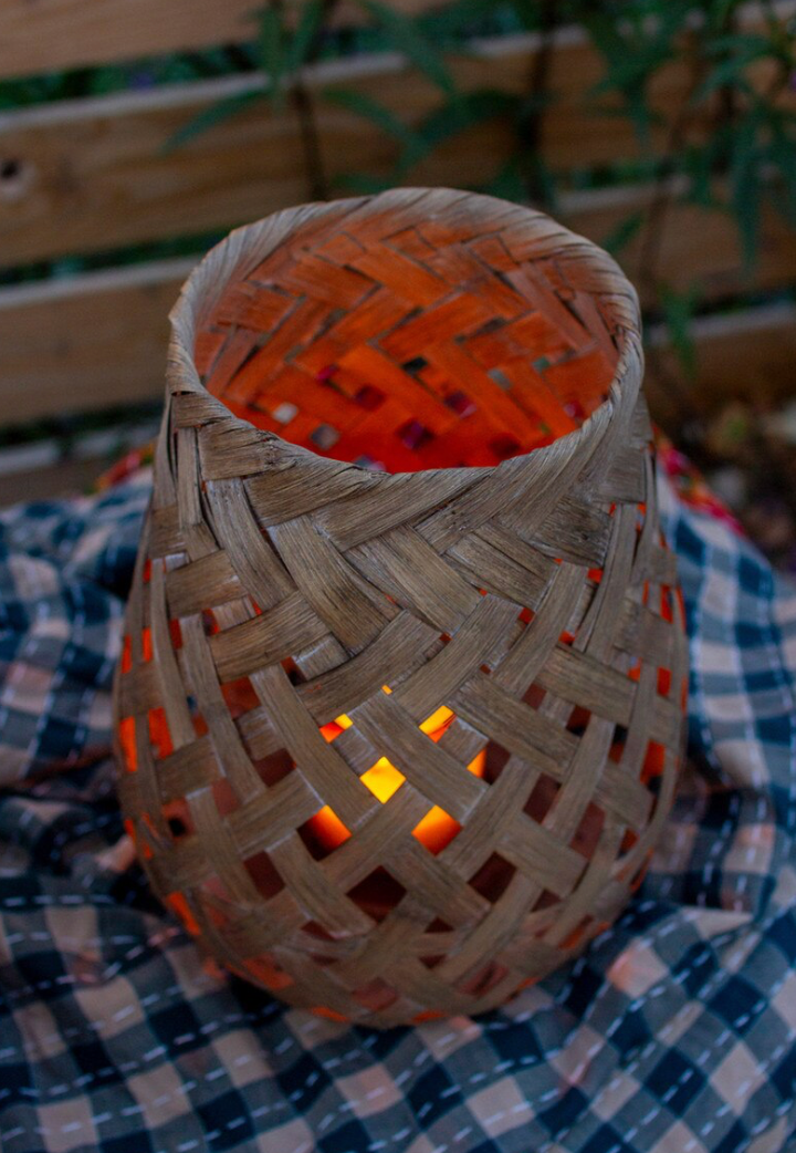 Set of 3 Woven Bamboo Lanterns with Glass