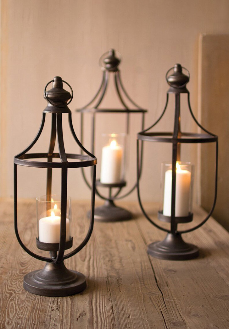 Set of 3 Metal Lanterns with Glass Insert