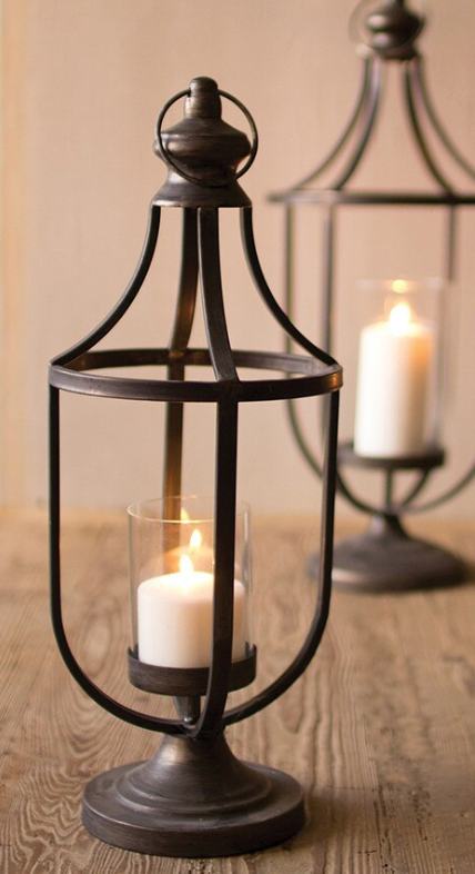 Set of 3 Metal Lanterns with Glass Insert