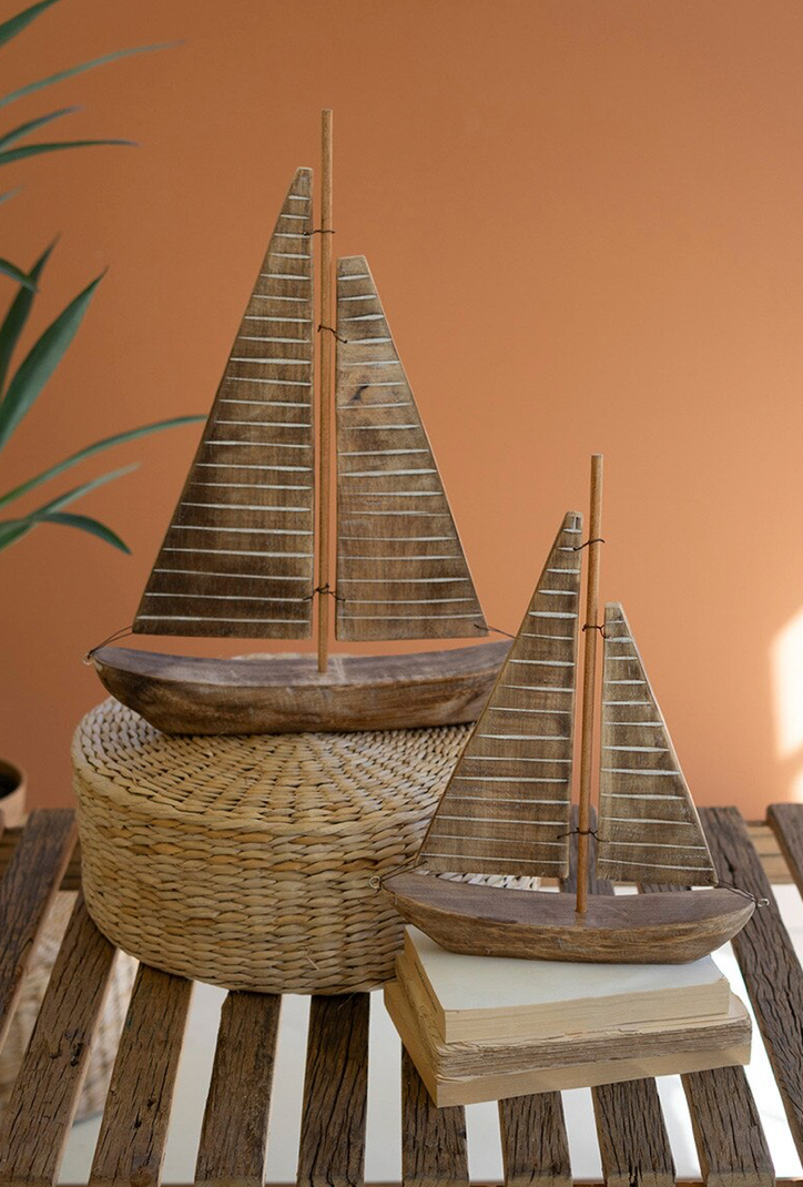 Set of 2 Rustic Recycled Wood Sailboats