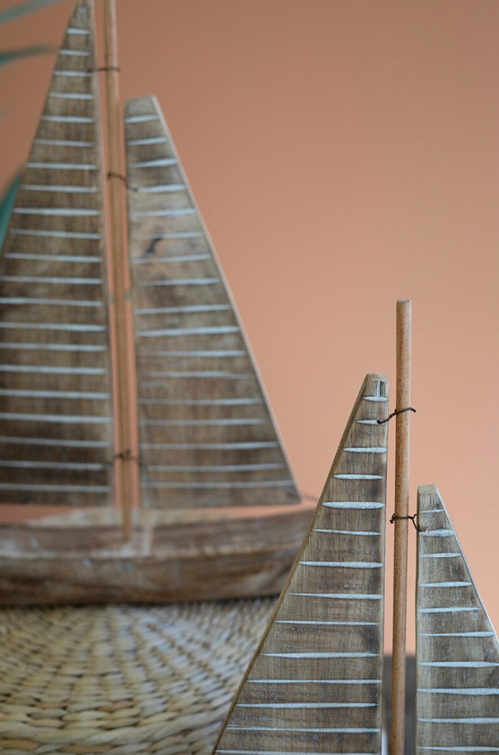 Set of 2 Rustic Recycled Wood Sailboats