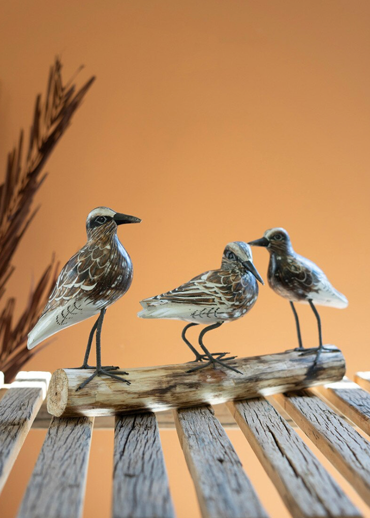 Painted Wooden Shore Birds on a Wooden Base