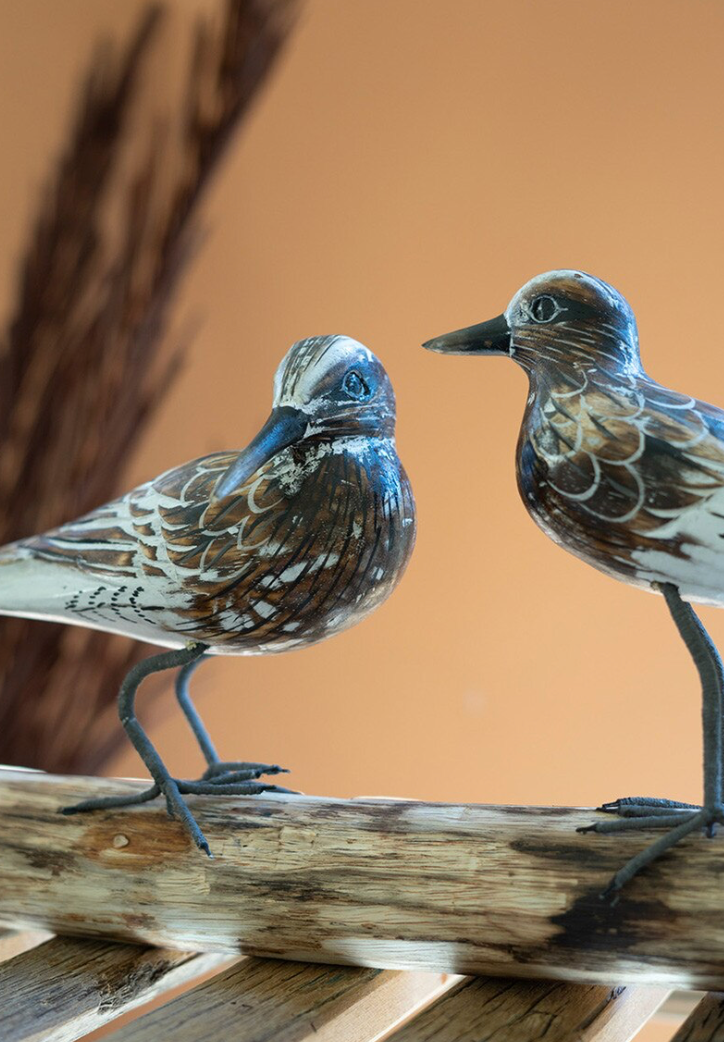 Painted Wooden Shore Birds on a Wooden Base