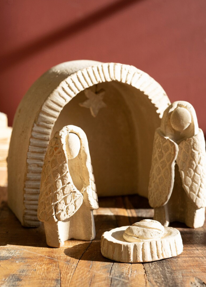 Grey Wash Clay Nativity Set