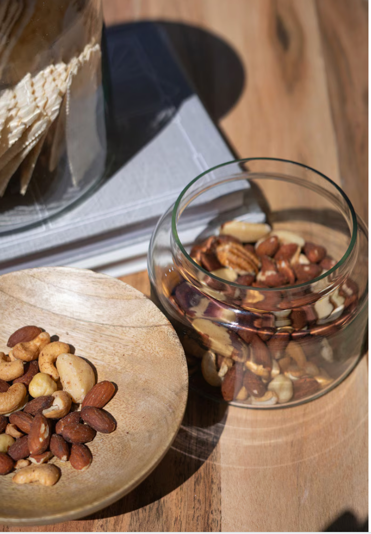 Set of 2 Glass Canisters with Wooden Bowl Lids