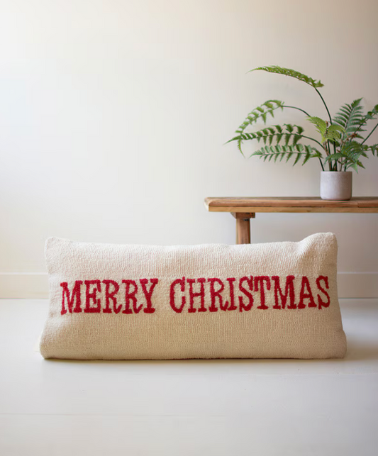 Merry Christmas Hand Hooked Pillow