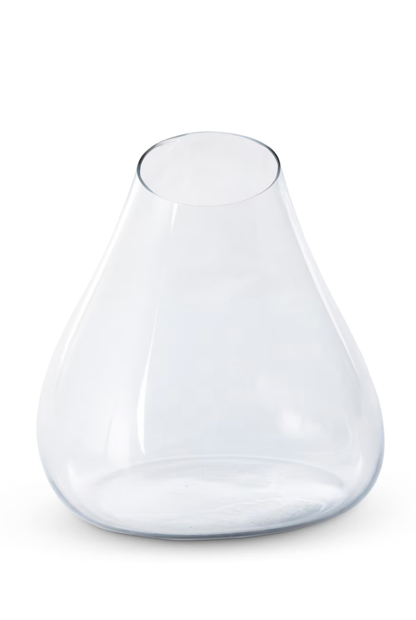 Clear glass vase on a white background