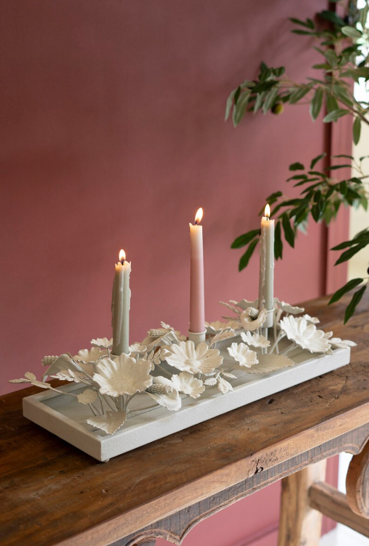 Painted Metal Floral Taper Candelabra