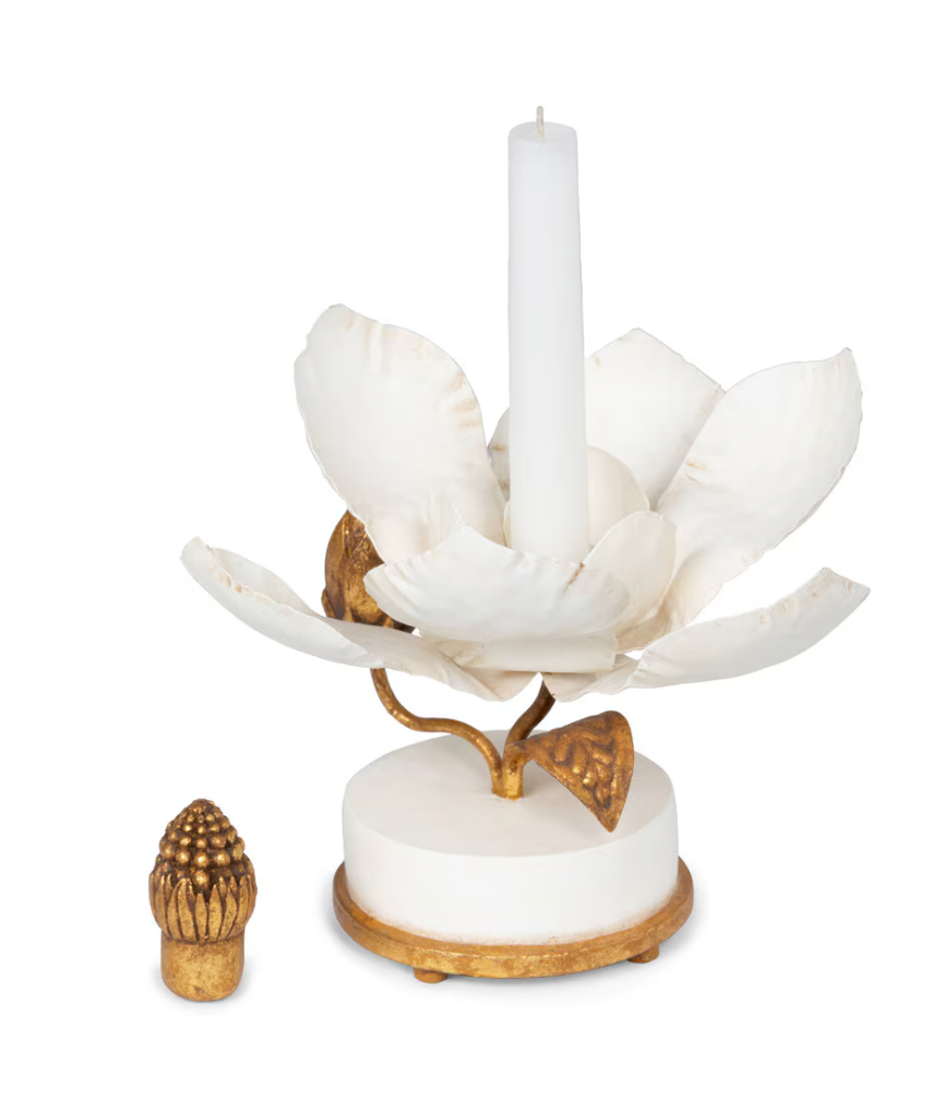 Hand Sculpted Magnolia Candle Holder, 6"