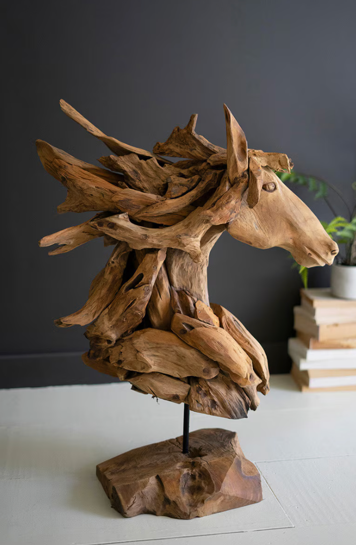Teakwood Horse Head Sculpture - 
