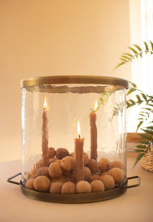 Glass Cylinder with Antique Brass Taper Candle Holder