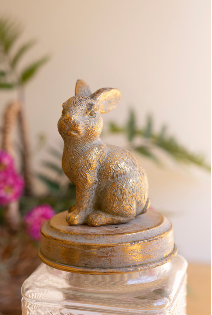 Set of 2 Resin and Glass Rabbit Canisters
