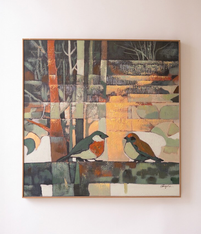 Framed Two Birds Painting