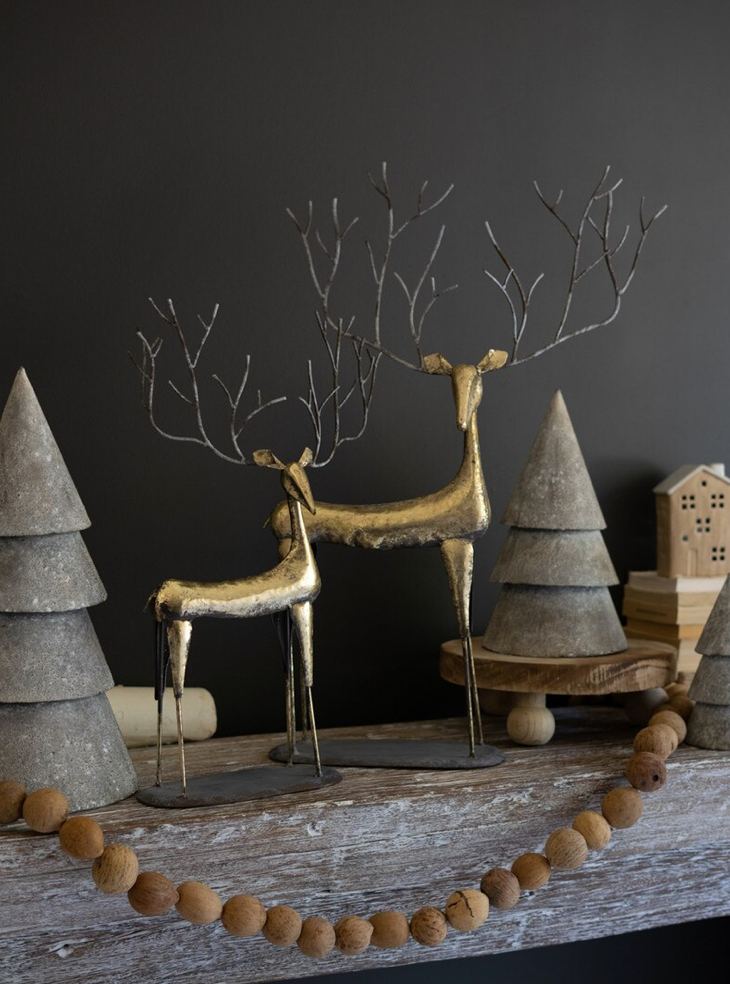 Set of 2 Antique Gold Metal Christmas Deer