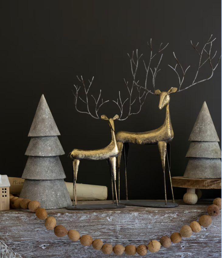 Set of 2 Antique Gold Metal Christmas Deer