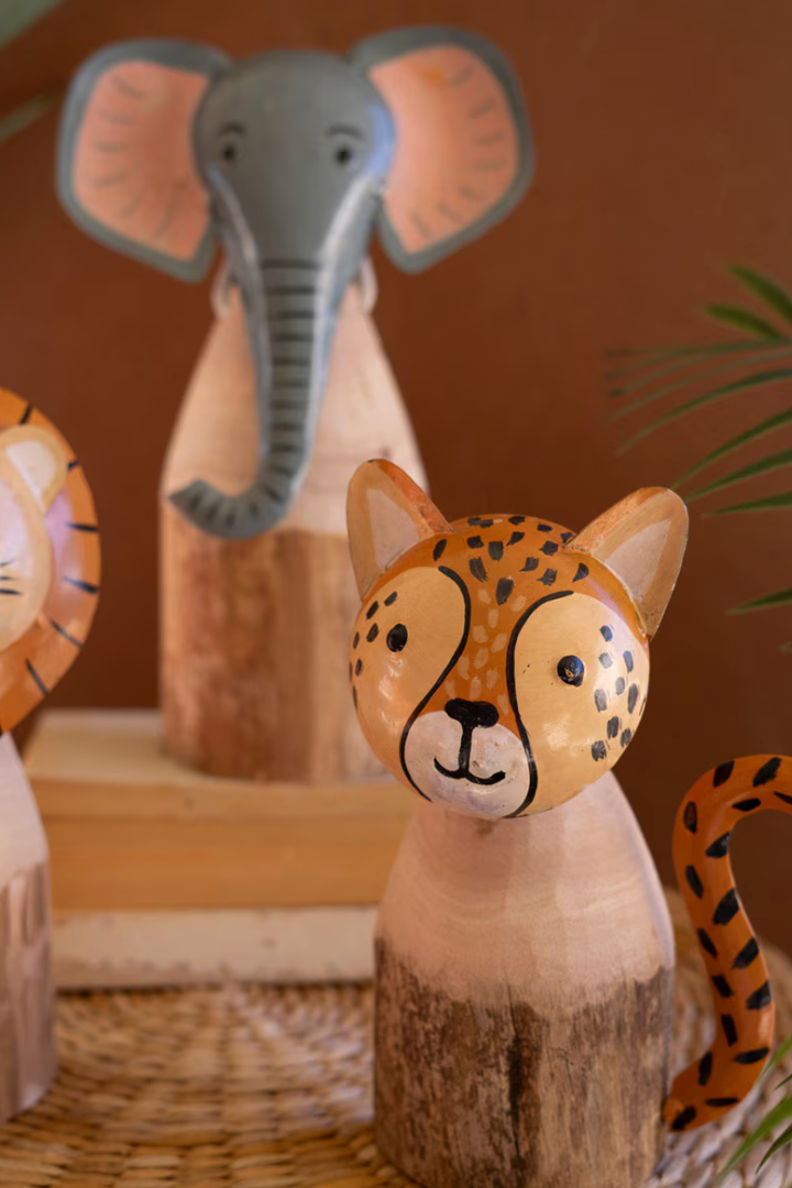Set of 3 Recycled Wood and Iron Safari Animals