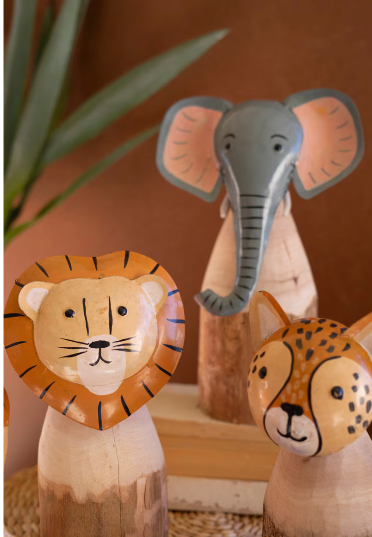 Set of 3 Recycled Wood and Iron Safari Animals
