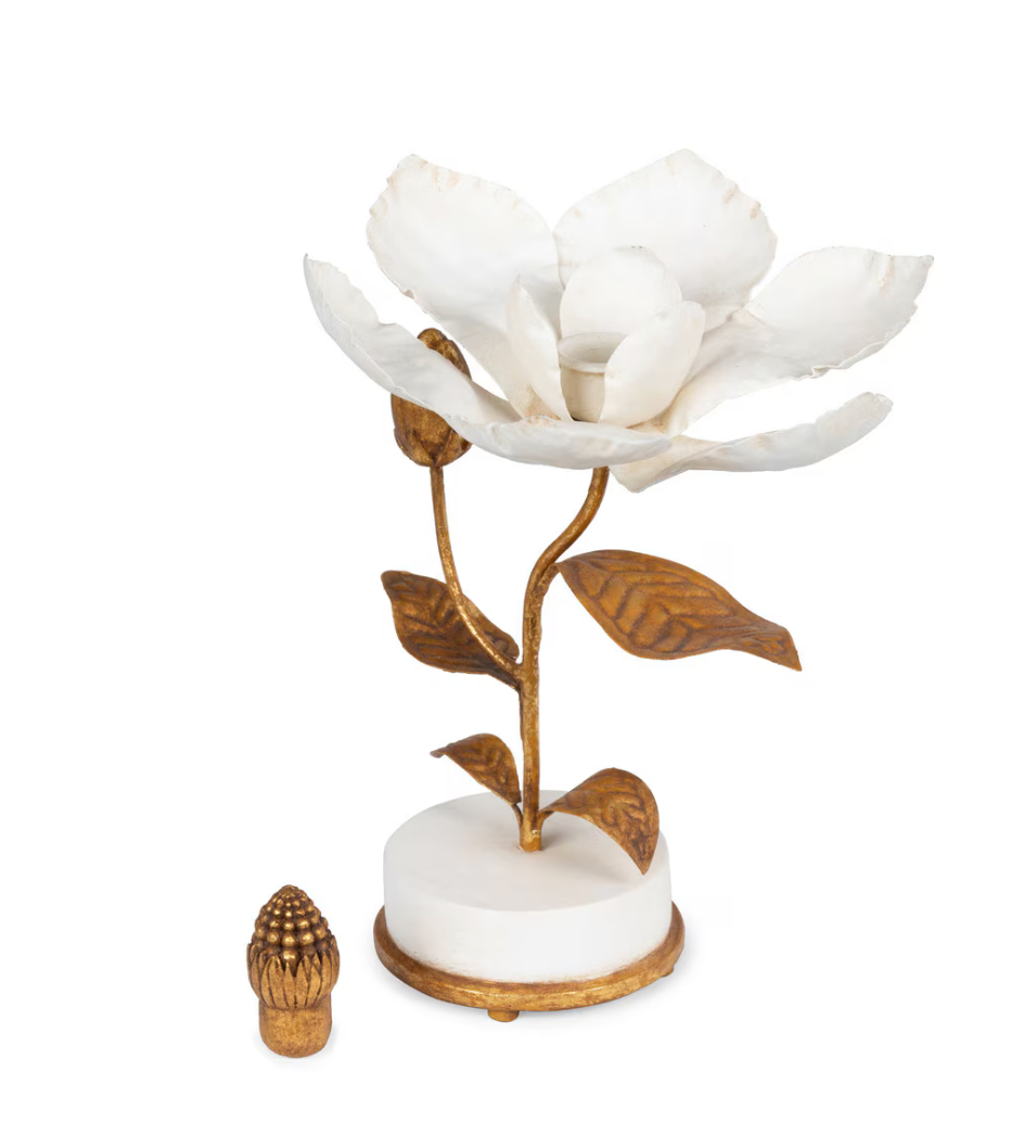 Hand Sculpted Magnolia Candle Holder, 10"