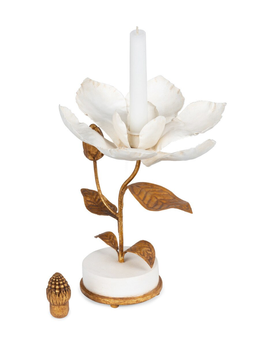 Hand Sculpted Magnolia Candle Holder, 10"