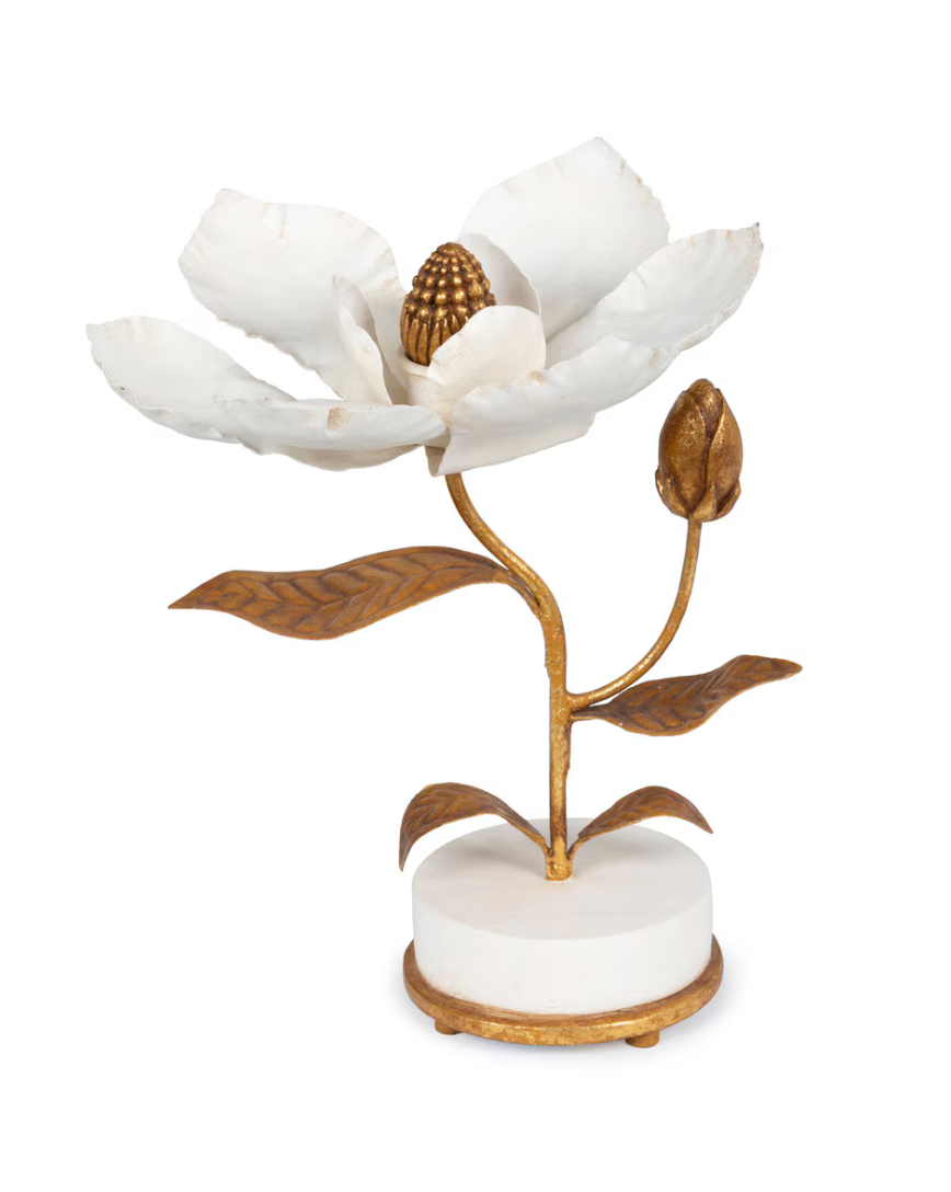 Hand Sculpted Magnolia Candle Holder, 10"