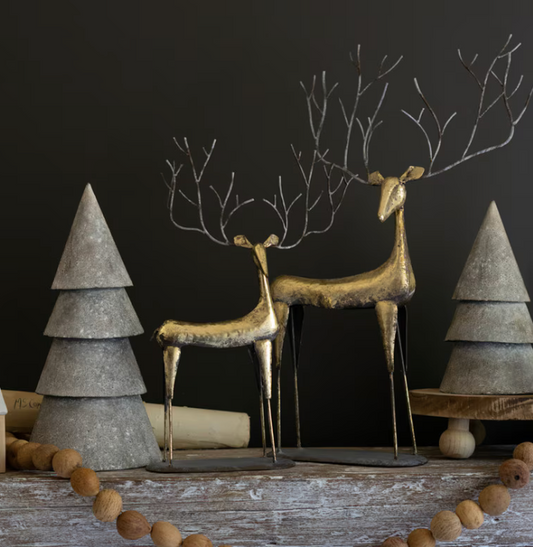 Set of 2 Antique Gold Metal Christmas Deer
