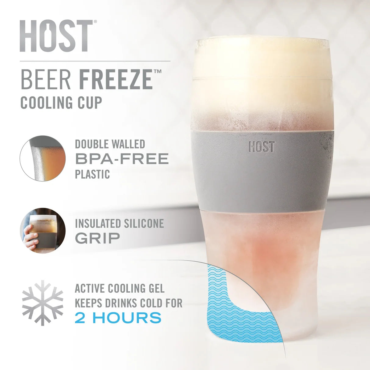 HOST - Beer FREEZE Cooling Cup in Gray, Set of 2