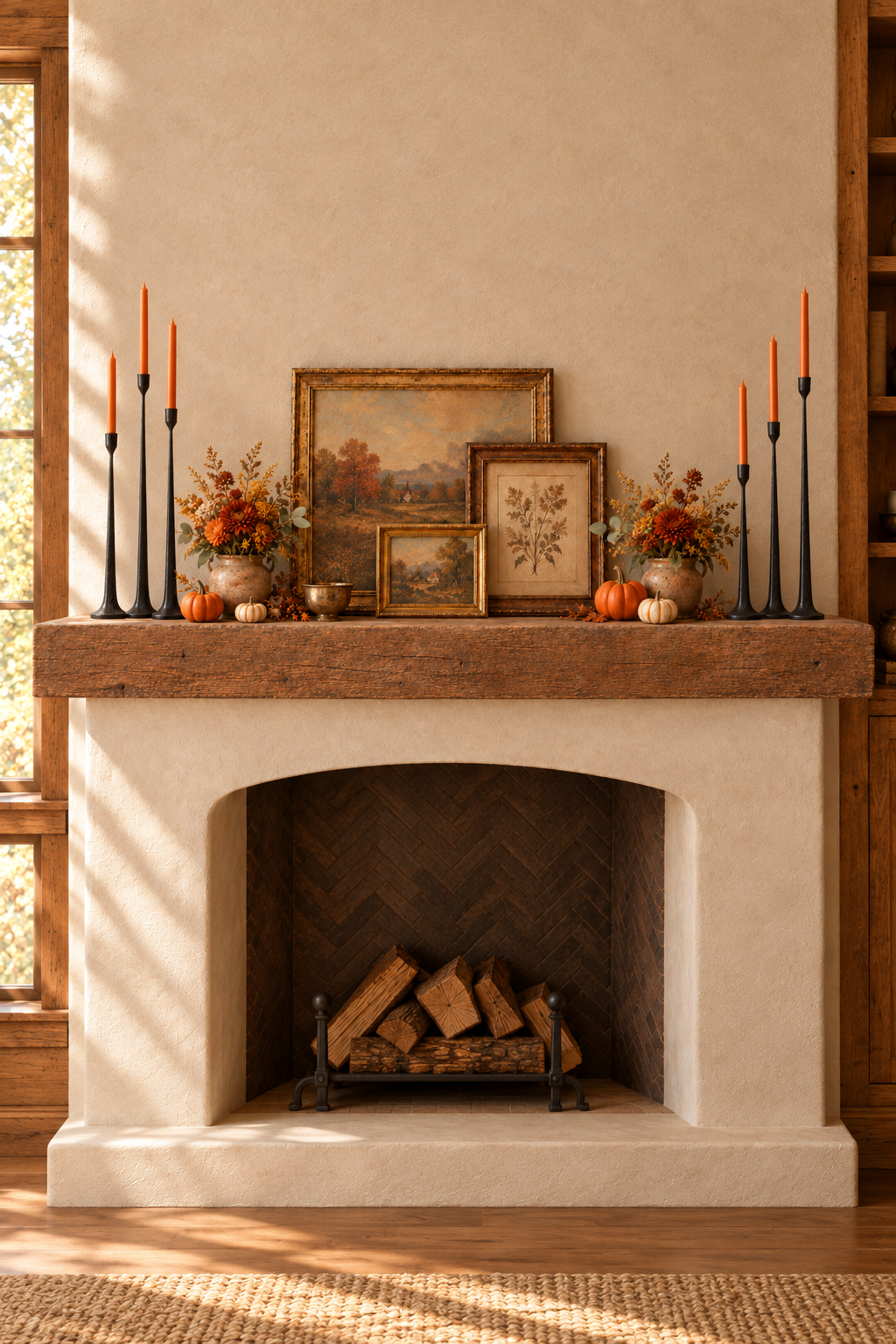Portrait fall fireplace mantel image for Instagram