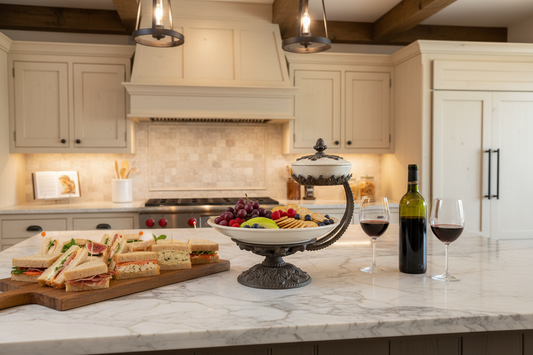 Tiered serving stand in French country kitchen