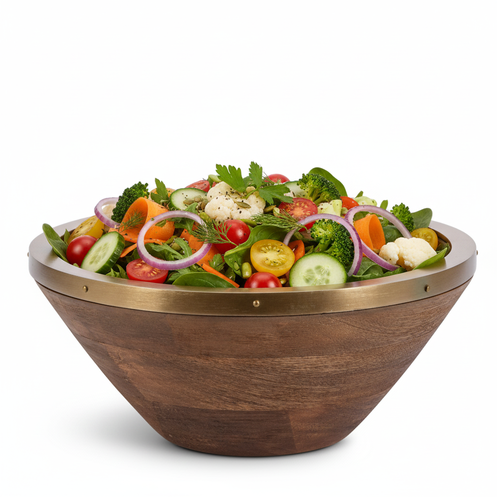 Wooden bowl with fresh salad
